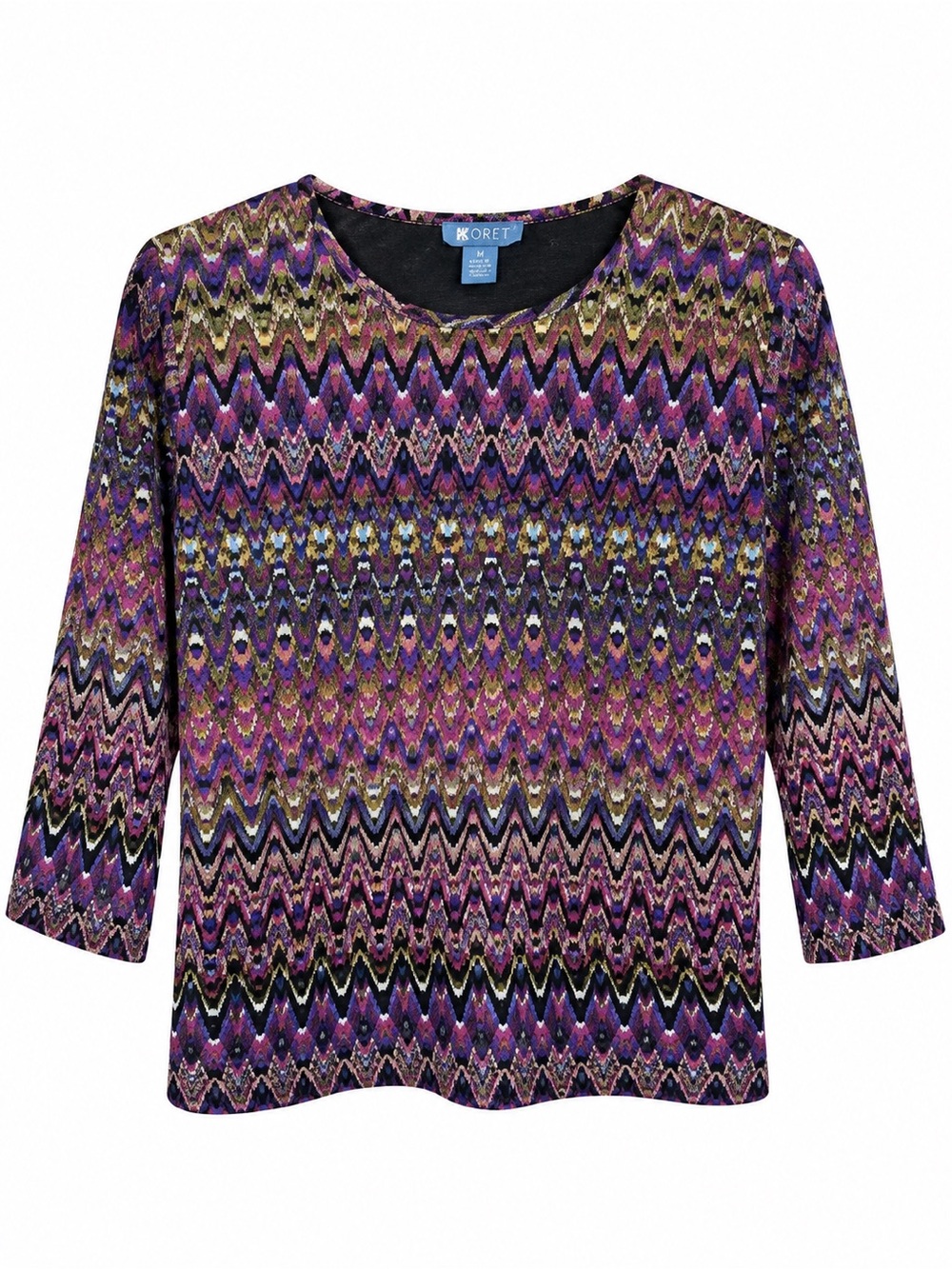 Koret Women’s Medium Chevron Geometric Quarter Sleeve Stretch Top